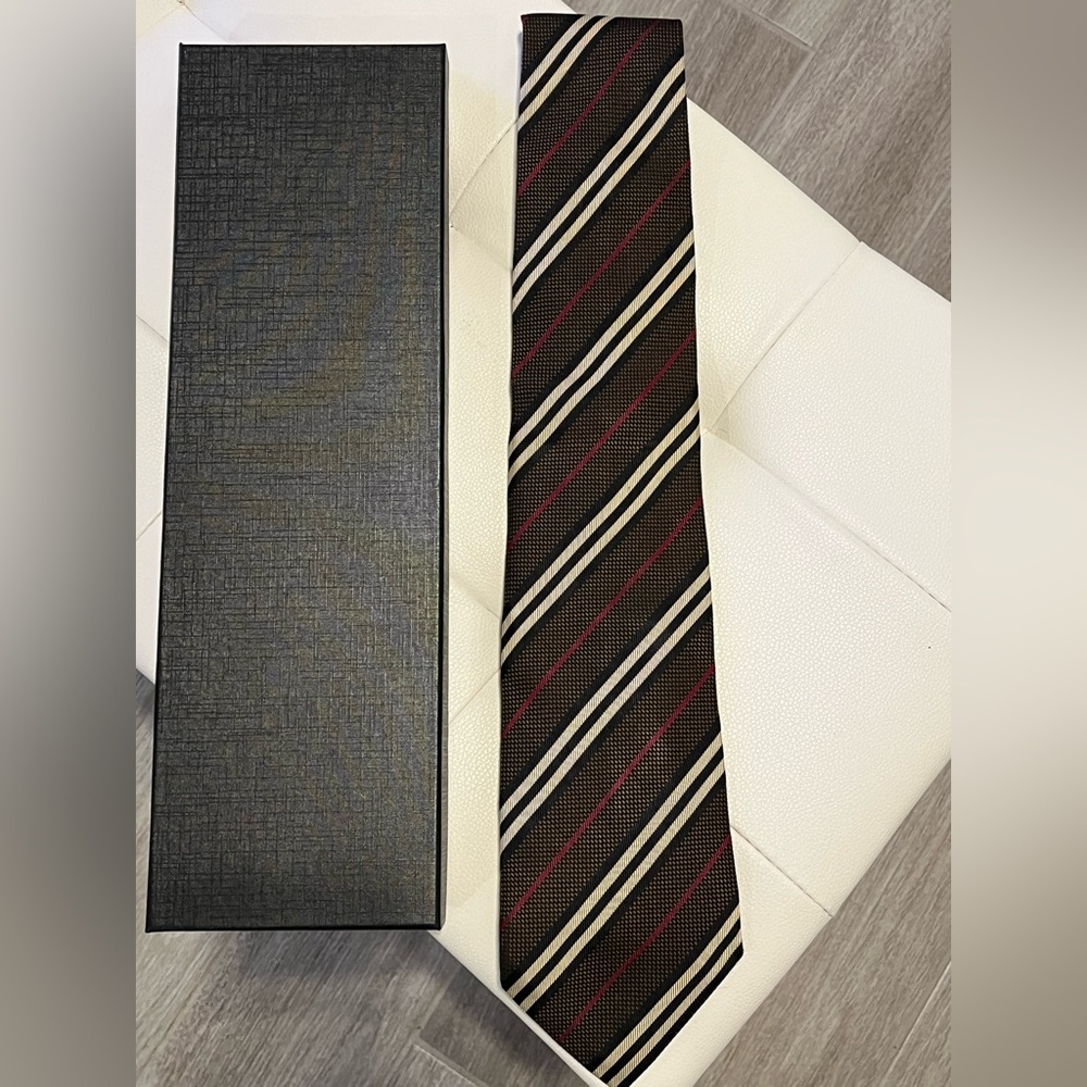 Mens Burberry tie Chocolate brown check classic manston thorton nova